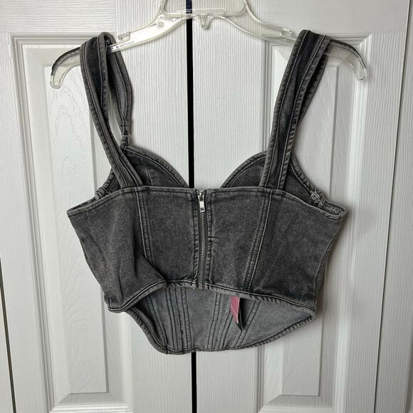 Pretty Little Thing Washed Gray Dip Hem Bust Cup Denim Corset 6 - Picture 4 of 10
